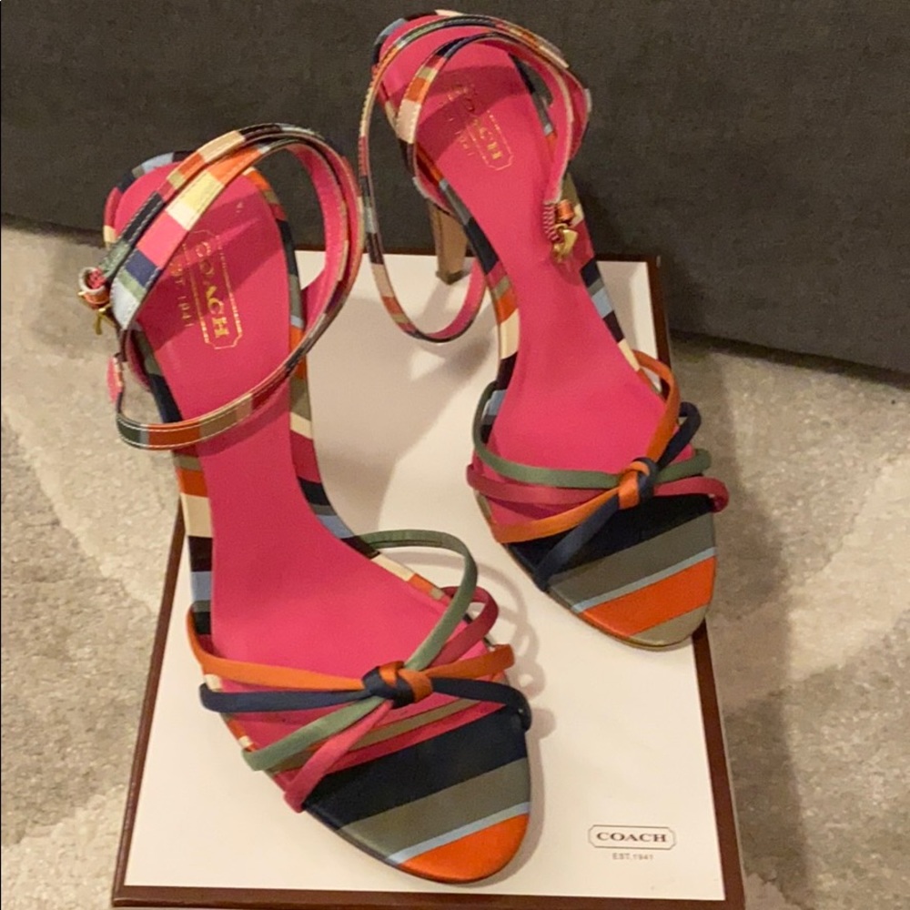 COACH multi-colored heeled sandals size 7